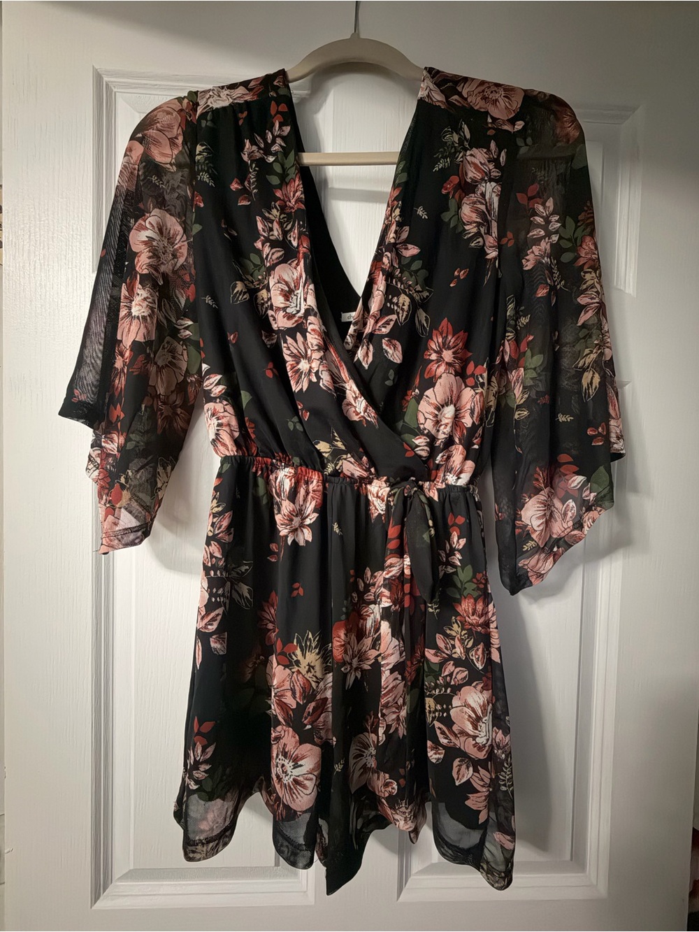 Charlotte Russe Black Wrap Mini Dress with Pink Floral Print